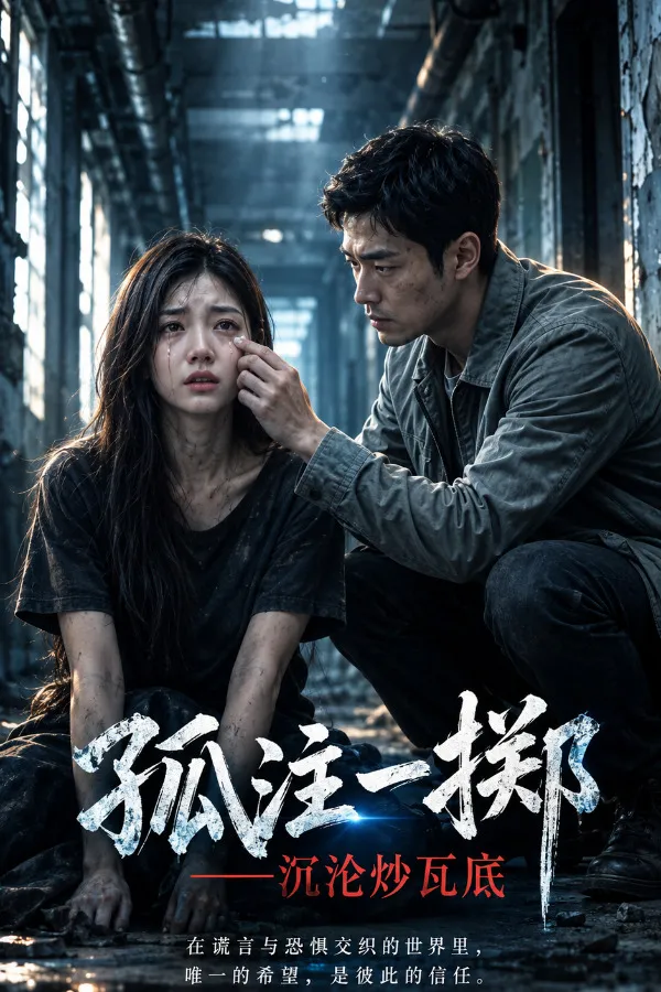 仙侠风海报，白衣男生站在云山之间，三位女生立于身后
